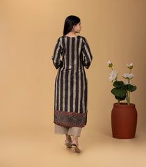 Black and Beige Stripe Printed Kurta-KR0839