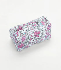 White Cotton Bagru Printed Toiletry Bag With Zipper-ACS1090