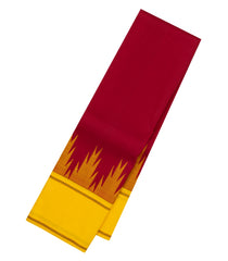 Crimson Handloom Korvai Kanchipuram Silk Saree With Yellow Temple Border-KA14070