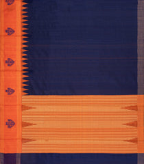 Navy Blue Woven Tussar Silk Saree With Contrast Temple Border-TU3251