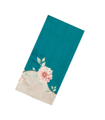 Cyan Printed Art Dupion Saree With Bird Motifs-BL6141