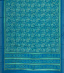 Cyan Printed Tussar Silk Saree With Floral Motifs-TU3618