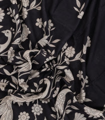 Black Printed Kalamkari Cotton Saree With Zari Border-KAL1216