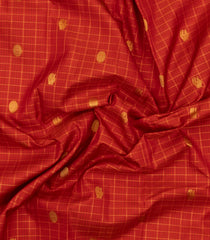 Red Handloom Kanchipuram Silk Saree With Checks & Buttas-KA15876