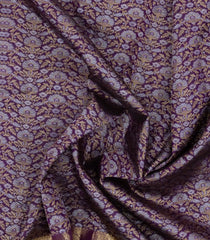 Dark Purple Handloom Kanchipuram Silk Saree With Gold & Silver Zari Motifs-KA13492