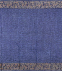 Steel Blue Printed Chanderi Cotton Saree With Zari Border-CC1513