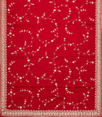 Crimson Woven Pure Crepe Silk Saree With Embroidered Floral Motifs-PS0583