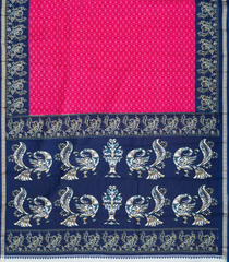 Hot Pink Woven Synthetic Crackle Saree With Printed Geometric & Bird Motifs-BL4517