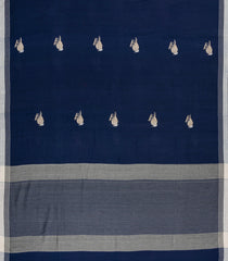 Navy Blue Handloom Bengal Cotton Saree With Bird Buttas-BG1996
