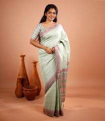 Cardamom Green Printed Synthetic Tussar Silk Saree With Zari Checks -SY0496
