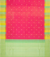 Hot Peach Handloom Kanchipuram Silk Saree With Buttas & Contrast Border-KA13620