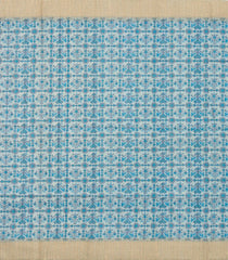 Light Blue Printed Synthetic Dupion Saree With Stripes-BL6063