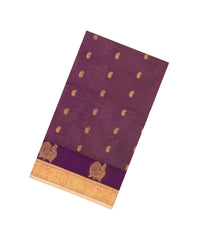 Dark Purple Handloom Silk Cotton Saree With Stripes & Buttas-SC4748