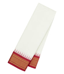 White Handloom Gadwal Cotton Saree With Checks & Contrast Border-GA0350