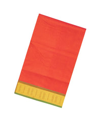 Red Handloom Silk Cotton Saree With Stripes & Contrast Border-SC3704