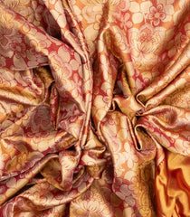 Gold Handloom Tissue Silk Saree With Floral Motifs & Hand Embroidered Selvage-EN1723