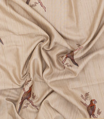 Taupe Woven Synthetic Manipur Silk Saree With Red Printed Bird Motifs-BL4950