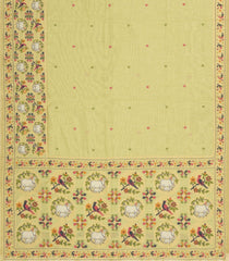 Lime Green Woven Blended Cotton Saree With Pichwai Meena Motifs-BL4787
