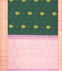 Bottle Green Handloom Korvai Kanchipuram Silk Saree With Zari Buttas-KA15954