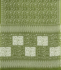 Green Printed Jaipur Cotton Saree With Printed Tribal Motifs-JC1771