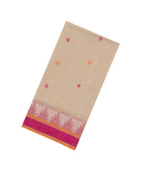 Taupe Handwoven Bengal Cotton Saree With Diamond Buttas-BG1517
