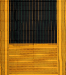 Black Handloom Korvai Kanchipuram Silk Saree With Veldari Stripes-KA14740