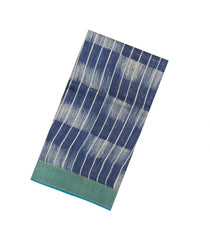 Navy Blue Printed Tussar Silk Saree With Stripes-TU3713