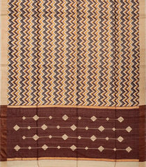 Brown Handwoven Tussar Silk Saree With Printed Chevron Motifs