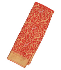 Red Mysore Crepe Silk Saree With Peacock Floral Motifs-MS3107