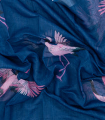 Blue Printed Synthetics Linen Saree With Zari Border-BL5325