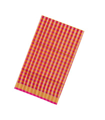 Pink & White Handloom Silk Cotton Saree With Checks & Zari Border-SC4618