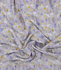 Grey Printed Crepe Silk Saree With Floral Motifs-PS0921