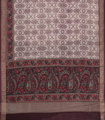 Brown Printed Chanderi Cotton Saree With Contrast Zari Border-CC1677