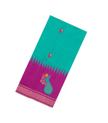 Turquoise Woven Dupion Silk Saree With Buttas & Contrast Border-DS0620
