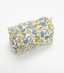 Off White Cotton Bagru Printed Toiletry Bag With Zipper-ACS1082
