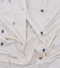 White Handloom Bengal Cotton Saree With Kamalam Buttas-BG1769