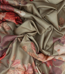 Taupe Handloom Tussar Silk Saree With Printed Floral Motifs-TU2880