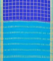 Blue Woven Mysore Crepe 9 Yards Silk Saree With Pure Zari Checks & Contrast Border-MS3194