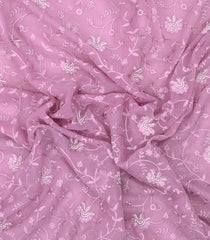 BubbleGum Pink Woven Art Chiffon Saree With Embroidered Floral Motifs-EN1872
