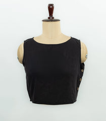 Black Sleeveless Boat-Neck Cotton Blouse-RB5243