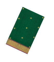 Dark Green Handloom Silk Cotton Saree With Zari Buttas & Contrast Border-SC4655