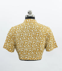 Mustard Yellow Floral Block-Print Collar Blouse-RB5230