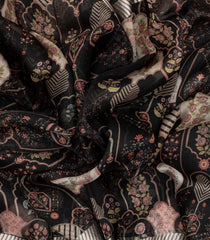 Black Woven Pure Organza Silk Saree With Printed Floral Motifs-PS0600
