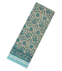Beige Handloom Chanderi Cotton Saree With Blue Printed Floral Motifs-CC1304