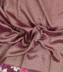 Pink & Lavender Handloom Silk Saree With Printed Floral Border-PS0767
