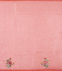 Red Woven Linen Saree With Embroidered Tree Motifs-LI0756