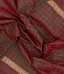 Brown Handloom Silk Cotton Saree With Checks & Contrast Border-SC4196