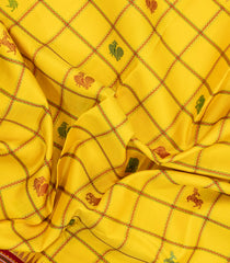Yellow Handloom Korvai Kanchipuram Silk Saree With Checks-KA15125