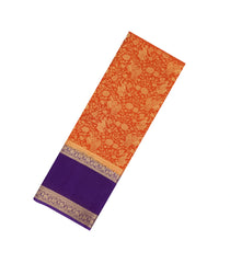 Orange Woven Blended Viscose Saree With Floral Zari Motifs-BL6106