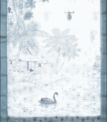 White Woven Art Linen Saree With Printed Scenery Motifs-BL3958